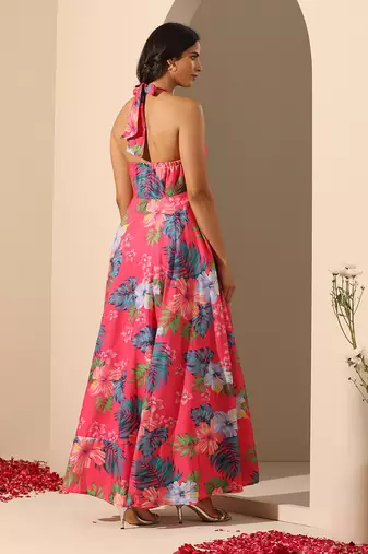 Pink muslin halter neck dress