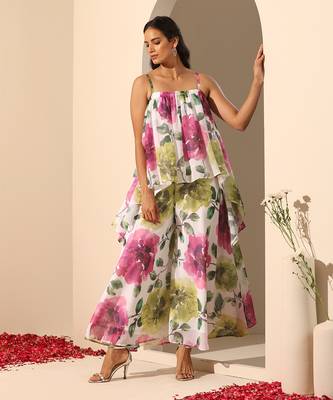 White georgette co-ord set 1