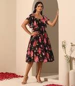 Black georgette flared sleeves dress