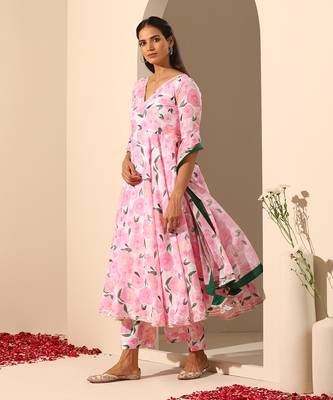 Pink muslin anarkali set 1