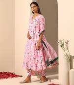Pink muslin anarkali set