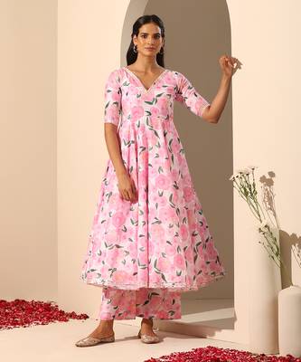 Pink muslin anarkali set 2