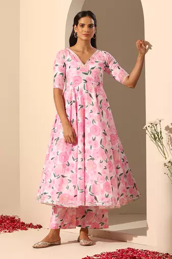 Pink muslin anarkali set