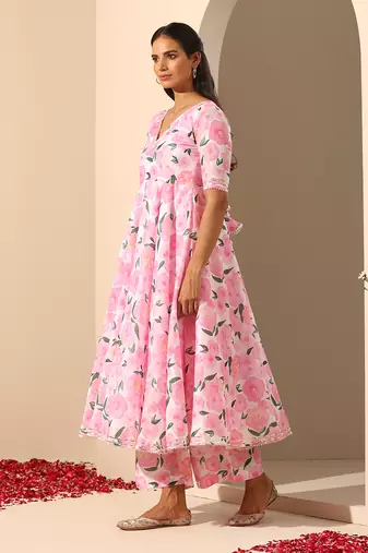 Pink muslin anarkali set