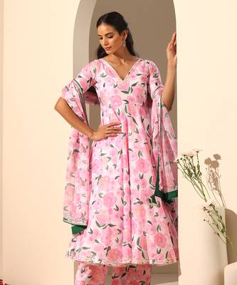 Pink muslin anarkali set 4