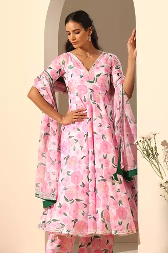 Pink muslin anarkali set