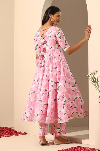 Pink muslin anarkali set