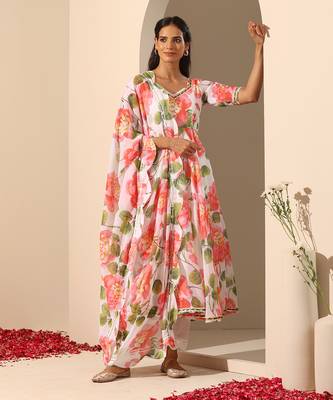White georgette  anarkali set 1
