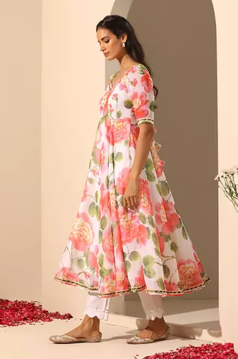 White georgette  anarkali set