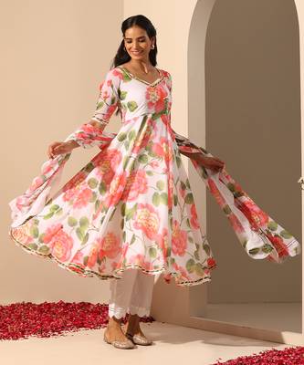 White georgette  anarkali set 4