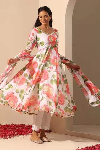 White georgette  anarkali set