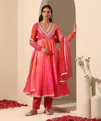 Pink  muslin anarkali set 1