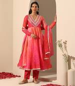 Pink  muslin anarkali set