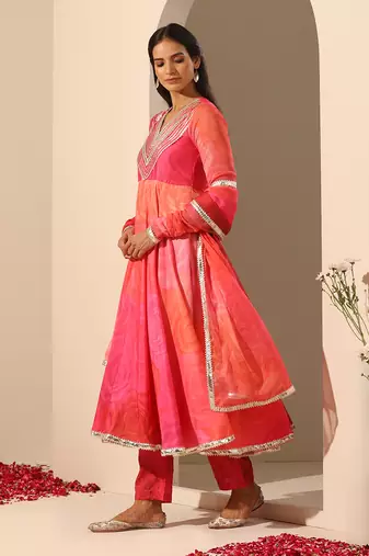 Pink  muslin anarkali set