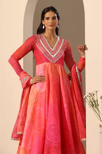 Pink  muslin anarkali set