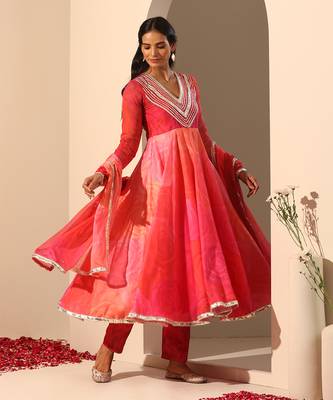 Pink  muslin anarkali set 4
