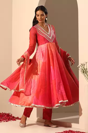 Pink  muslin anarkali set