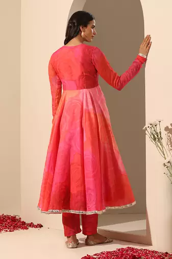 Pink  muslin anarkali set