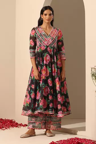 Black georgette anarkali set