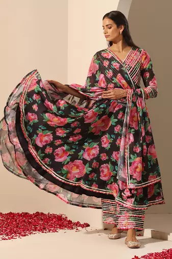 Black georgette anarkali set