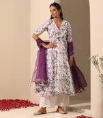 White organza anarkali set