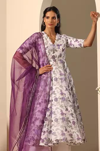 White organza anarkali set