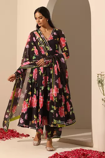 Black georgette anarkali set
