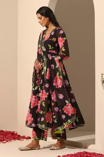 Black georgette anarkali set