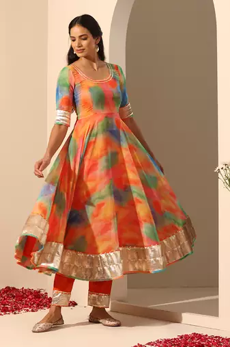 orange georgette anarkali set