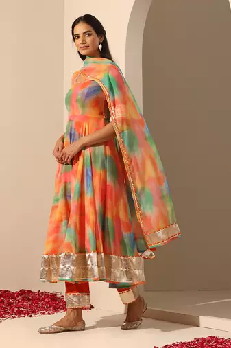 orange georgette anarkali set