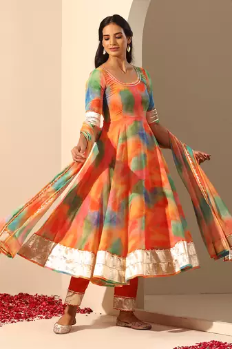 orange georgette anarkali set