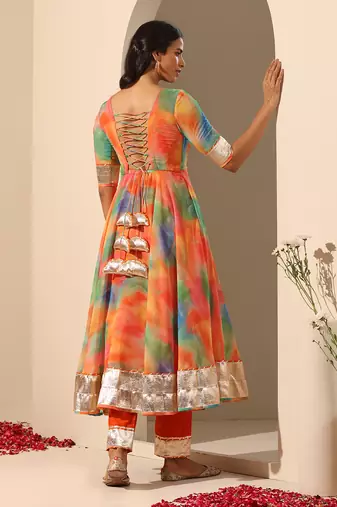 orange georgette anarkali set