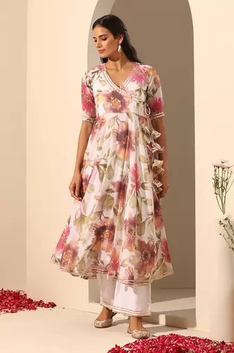 White georgette angrakha set