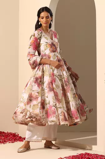 White georgette angrakha set