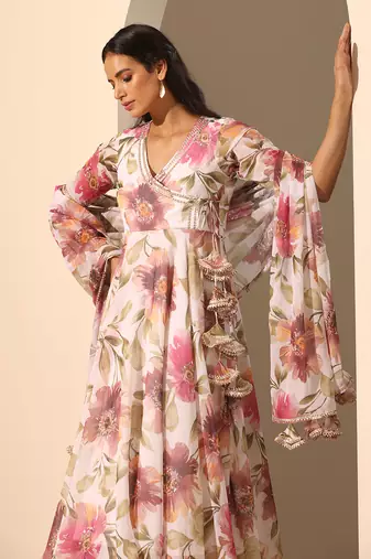 White georgette angrakha set