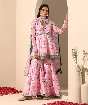 Pink muslin sharara set 1