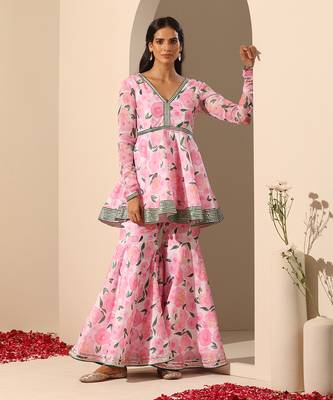 Pink muslin sharara set 2