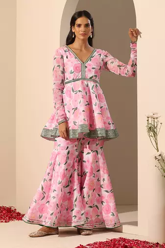 Pink muslin sharara set