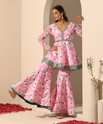 Pink muslin sharara set 3