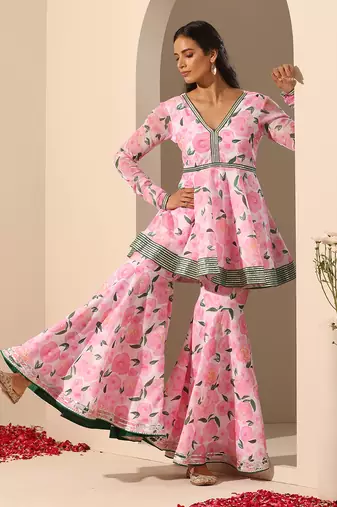 Pink muslin sharara set