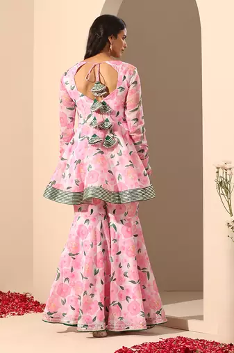 Pink muslin sharara set