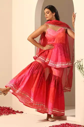 Pink muslin sharara set