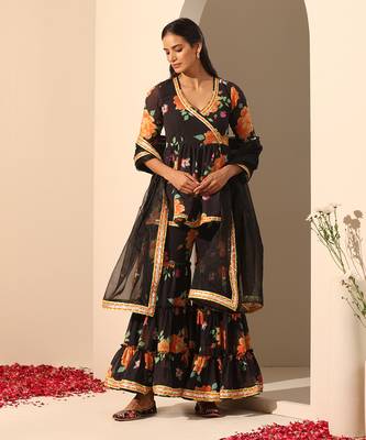 Black georgette sharara set 1