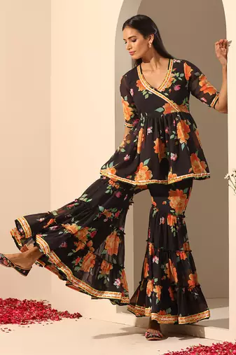 Black georgette sharara set