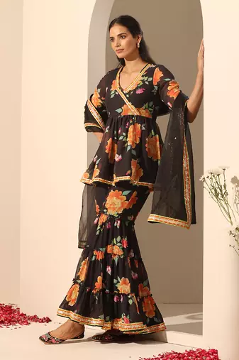 Black georgette sharara set