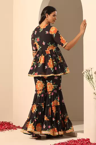 Black georgette sharara set
