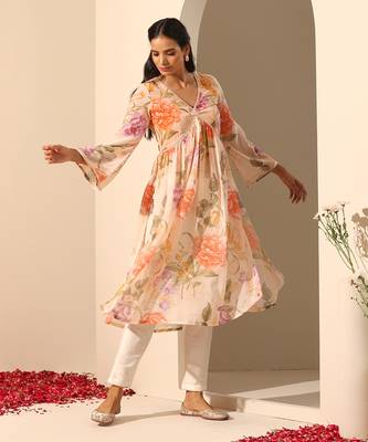 Peach georgette kurta pant set 1