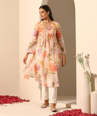 Peach georgette kurta pant set 2