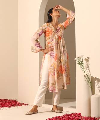 Peach georgette kurta pant set 3