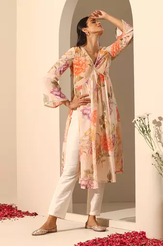 Peach georgette kurta pant set
